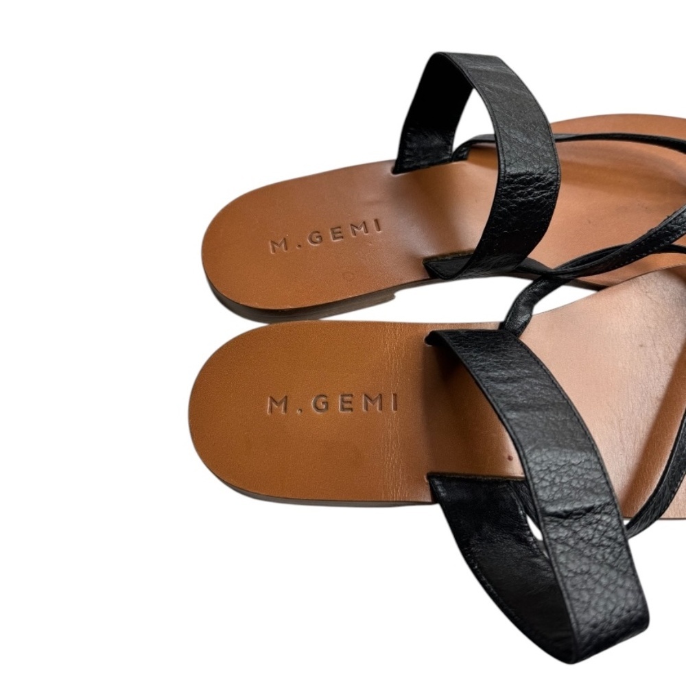 M. GEMI Medio Flat Black Leather Sandals - Picture 8 of 8